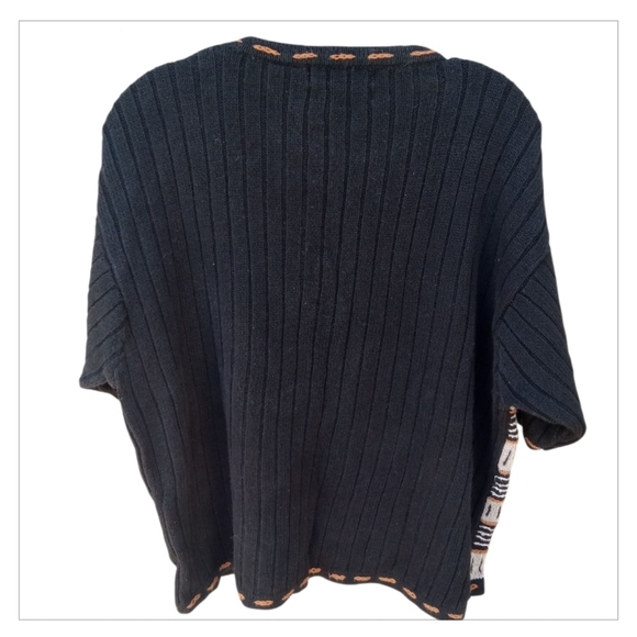 Vtg Hand Embroidered Northern Isles Knit Short Sleeve Checkered Sweater Large - Picture 2 of 6